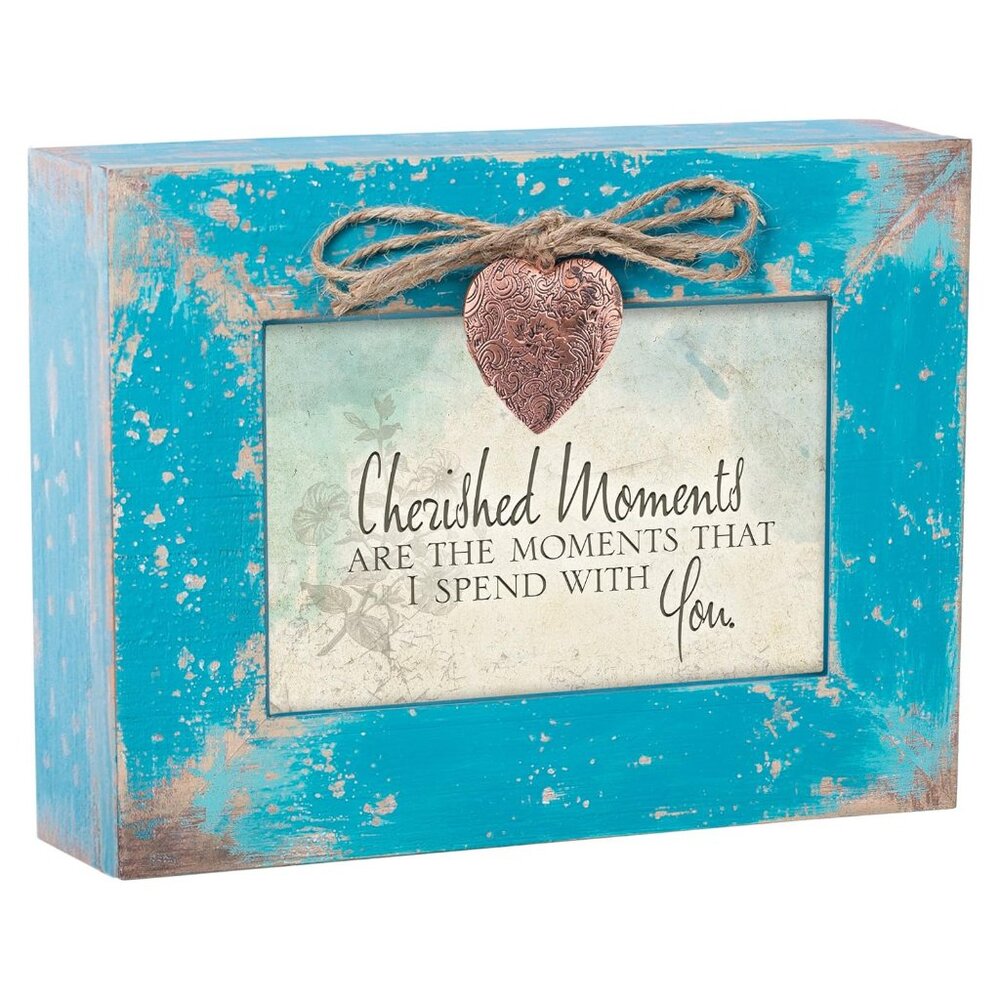 Cottage Garden Cherished Moments Distressed Teal Jewelry Music Box with Key NIB